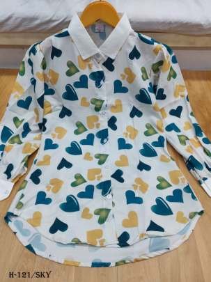 Fancy Digital Print Rayon Sky Color Ladies Top