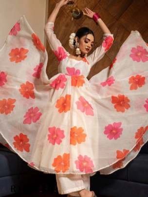 Fancy Digital Printed Chanderi Ambrela Kurti