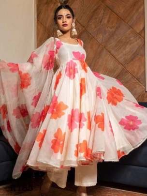 Fancy Digital Printed Chanderi Ambrela Kurti