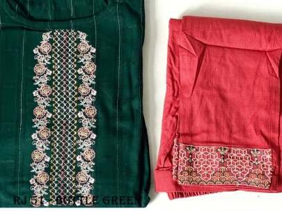 Fancy  Embroidery Work bottle green  Kurti Pant set