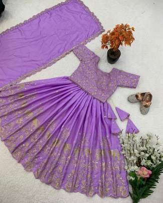 Fancy Embroidery Work Chinon Silk Lehenga Choli For Kids Girls