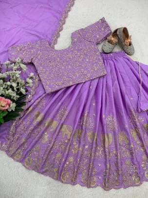 Fancy Embroidery Work Chinon Silk Lehenga Choli For Kids Girls