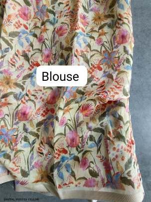 Fancy Floral Digital Printed Yellow Linen Silk Saree