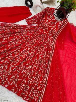 Fancy Full Sleeves Georgette Red Gown