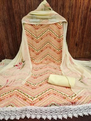 Fancy Georgatte with Schiffly work digital print dress material