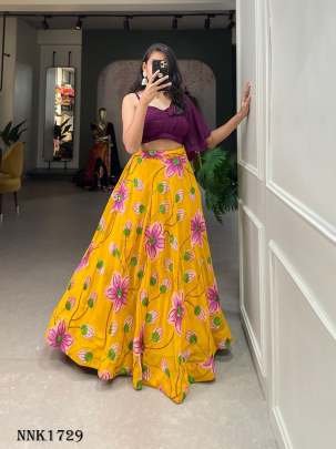 Fancy Georgette  Sequence And Thread Embroidery Work Yellow Lehenga