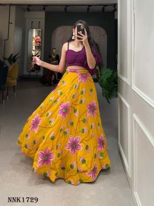 Fancy Georgette  Sequence And Thread Embroidery Work Yellow Lehenga