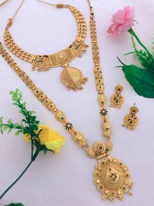 Fancy Gold Plated Combo Long and Short Jewellery Set  2