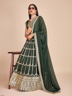 Fancy Green Georgette Lehenga Choli With Embroidery Work