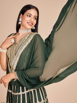 Fancy Green Georgette Lehenga Choli With Embroidery Work