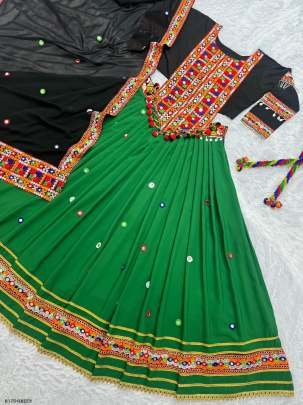 Fancy Green Navaratri Embroidered Lehenga Choli With Real Mirror Hand Work