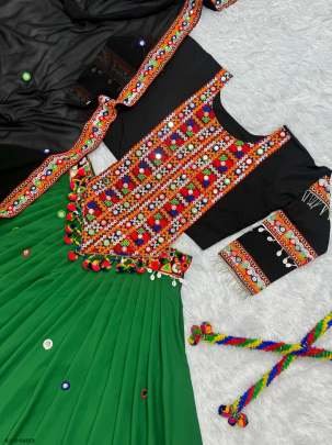 Fancy Green Navaratri Embroidered Lehenga Choli With Real Mirror Hand Work