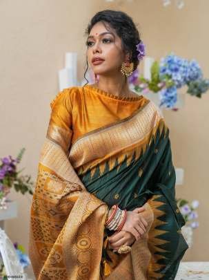 Fancy Green Pure Tussar Silk Weaving Saree With Yellow Border