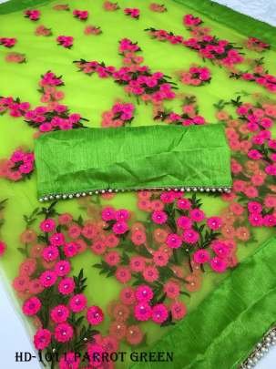 Fancy Heavy Net Parrot Green  Saree