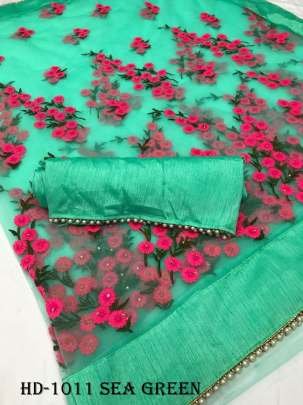 Fancy Heavy Net Sea Green Saree