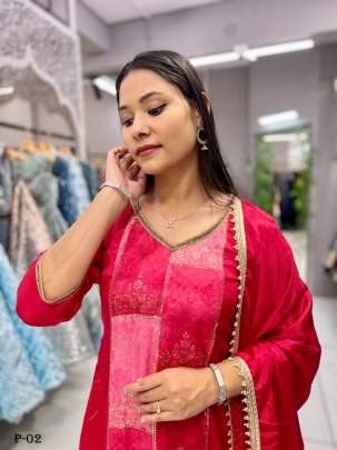 Fancy Heavy Rani Chinon Kurti Pant Set With Dupatta