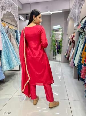 Fancy Heavy Rani Chinon Kurti Pant Set With Dupatta