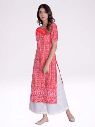 Buy Knockout Red Color Full Stitched Soft Twill Crape Digital Printed Designer  Kurti Plazo Set For Festive Wear | Lehenga-Saree