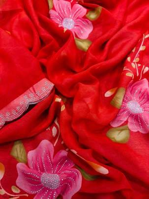 Fancy Latest Georgette Red Sequence Saree