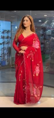 Fancy Latest Georgette Red Sequence Saree