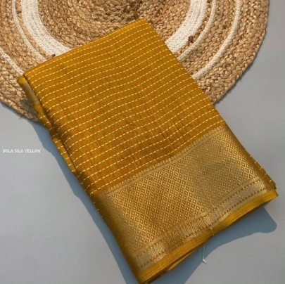 Fancy Mustard Yellow Soft Dola Silk  Saree