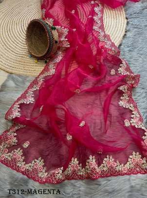 Fancy Organza Magenta Zari Work Saree