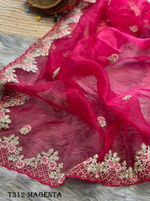 Fancy Organza Magenta Zari Work Saree