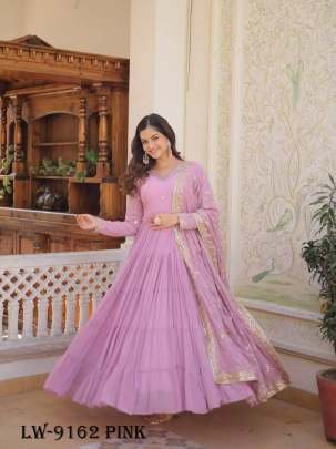 Fancy Faux Georgette Pink Gown With Dupatta