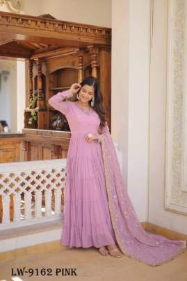 Fancy Faux Georgette Pink Gown With Dupatta