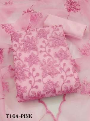 Fancy Pink  Organza Dress Material For Women