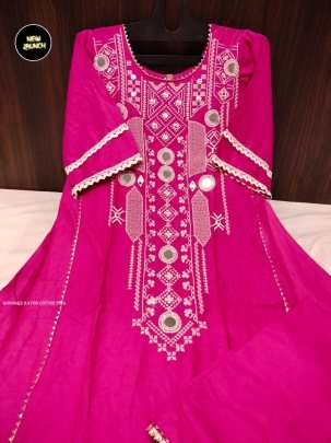 Fancy Pink Rayon Embroidered Kurti Palazzo Set