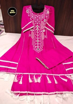 Fancy Pink Rayon Embroidered Kurti Palazzo Set
