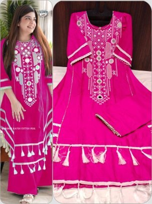 Fancy Pink Rayon Embroidered Kurti Palazzo Set