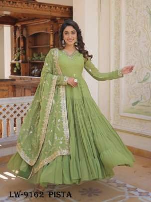 Fancy Faux Georgette Pista Gown With Dupatta