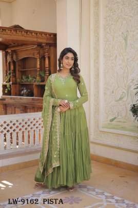 Fancy Faux Georgette Pista Gown With Dupatta