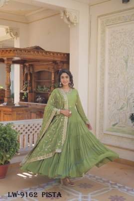 Fancy Faux Georgette Pista Gown With Dupatta