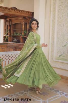 Fancy Faux Georgette Pista Gown With Dupatta
