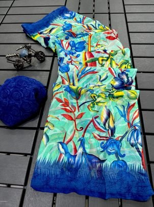 Fancy Printed flower causal wear saree