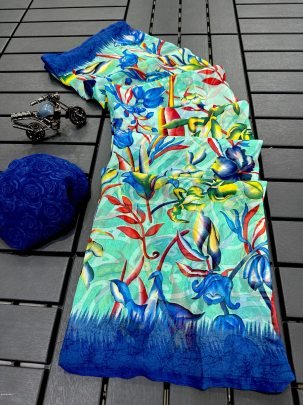 Fancy Printed flower causal wear saree