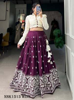 Fancy Pure Cotton Wine Colour Lehenga