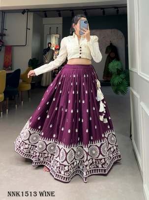Fancy Pure Cotton Wine Colour Lehenga