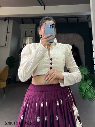 Fancy Pure Cotton Wine Colour Lehenga