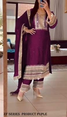 Fancy Pure Heavy Chinon Silk Purple Suit