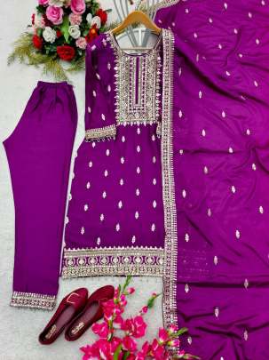 Fancy Pure Silk Dark Pink Kurti Pant Set