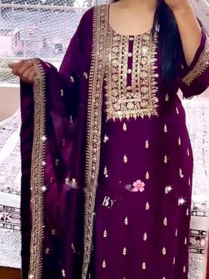 Fancy Pure Silk Dark Pink Kurti Pant Set