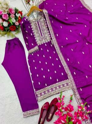 Fancy Pure Silk Dark Pink Kurti Pant Set