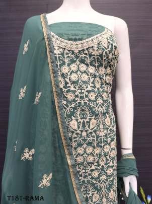 Fancy Rama Pure Georgatte Kurti Plazzo Set For Women