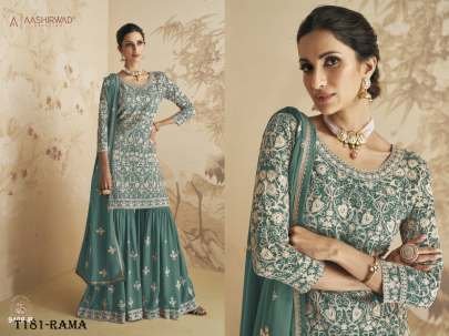 Fancy Rama Pure Georgatte Kurti Plazzo Set For Women