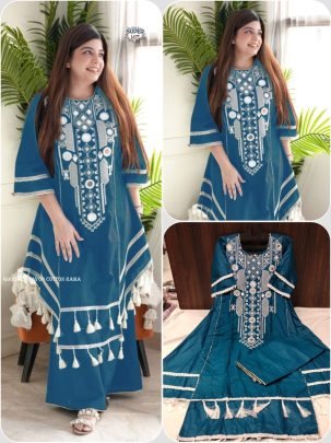 Fancy Rama Rayon Embroidered Kurti Palazzo Set