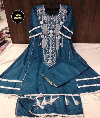 Fancy Rama Rayon Embroidered Kurti Palazzo Set